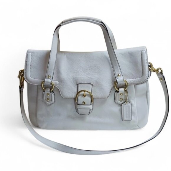 Coach Campbell Eva Flap Satchel White Leather Tote - Picture 1 of 12